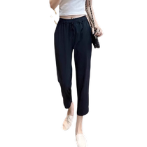 Pear-shaped body ice silk sports pants for women summer thin straight casual pants elastic design fashionable nine-point cigarette pants