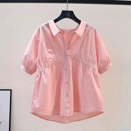 Шифоновая рубашка, короткий рукав, рукава фонарики, подходит для подростков