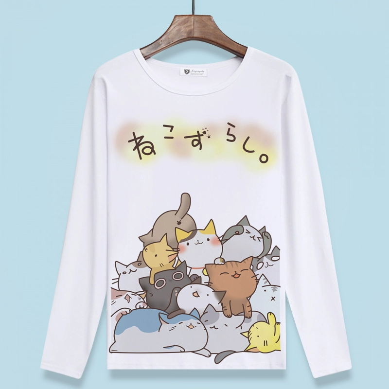 Cat backyard T-shirt dài tay Nhật Bản anime mèo dễ thương xung quanh quần áo Quần áo học sinh hai chiều cho nam và nữ - Carton / Hoạt hình liên quan