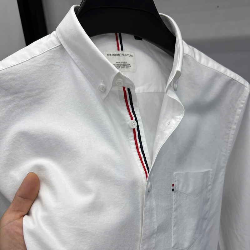 Authentic Business Tommy Solid Color Shirt for Men, 100% Pure Cotton, Summer Short-Sleeve Pocket High-End Business Wrinkle-Free Shirt