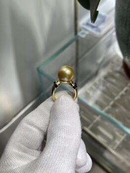 Thick gold 13.5mm south sea gold bead ring, personalized design, heavy s925 inlay