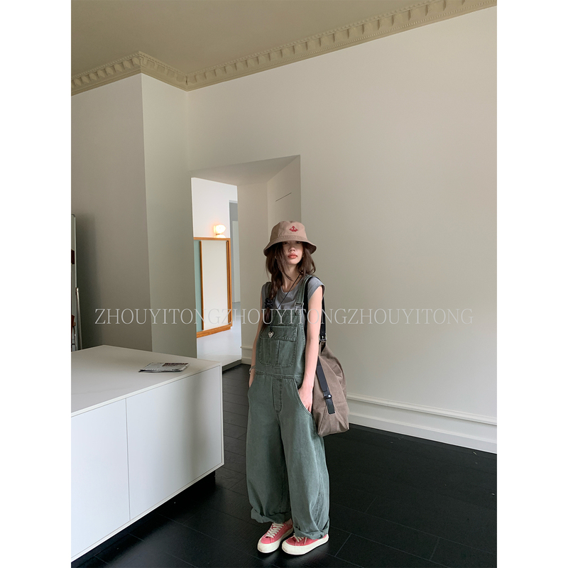 【Workwear Overalls】Zhou Yitong's New Workwear Denim Overalls for Women, Summer Thin Style, Petite Pants for Summer