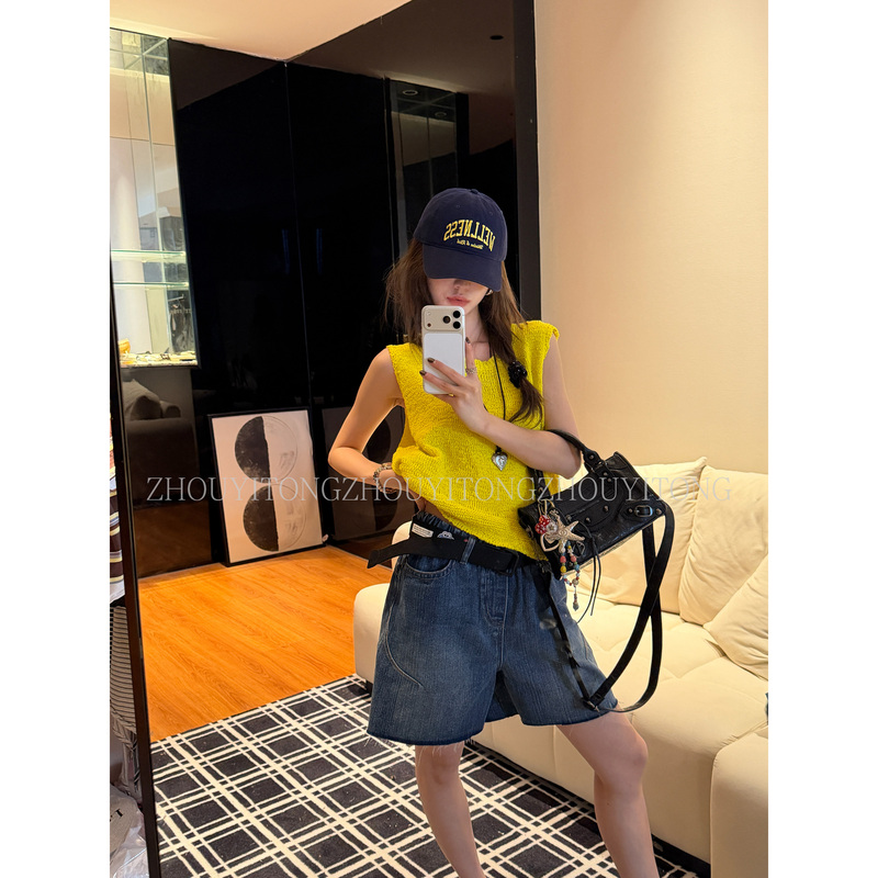 【Man Ye Rou Zhi】Zhou Yitong's New Yellow Sleeveless Vest for Women, Summer Linen Design, Niche Outerwear Top