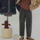 ສ່ວນສອງຕອນ Retro Versatile Smoke Grey Navy Brushed TR Small Feet Carrot Suit Pants