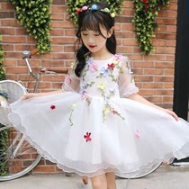 Girls dress new summer dress childrens short sleeve mesh foreign-style childrens summer princess skirt