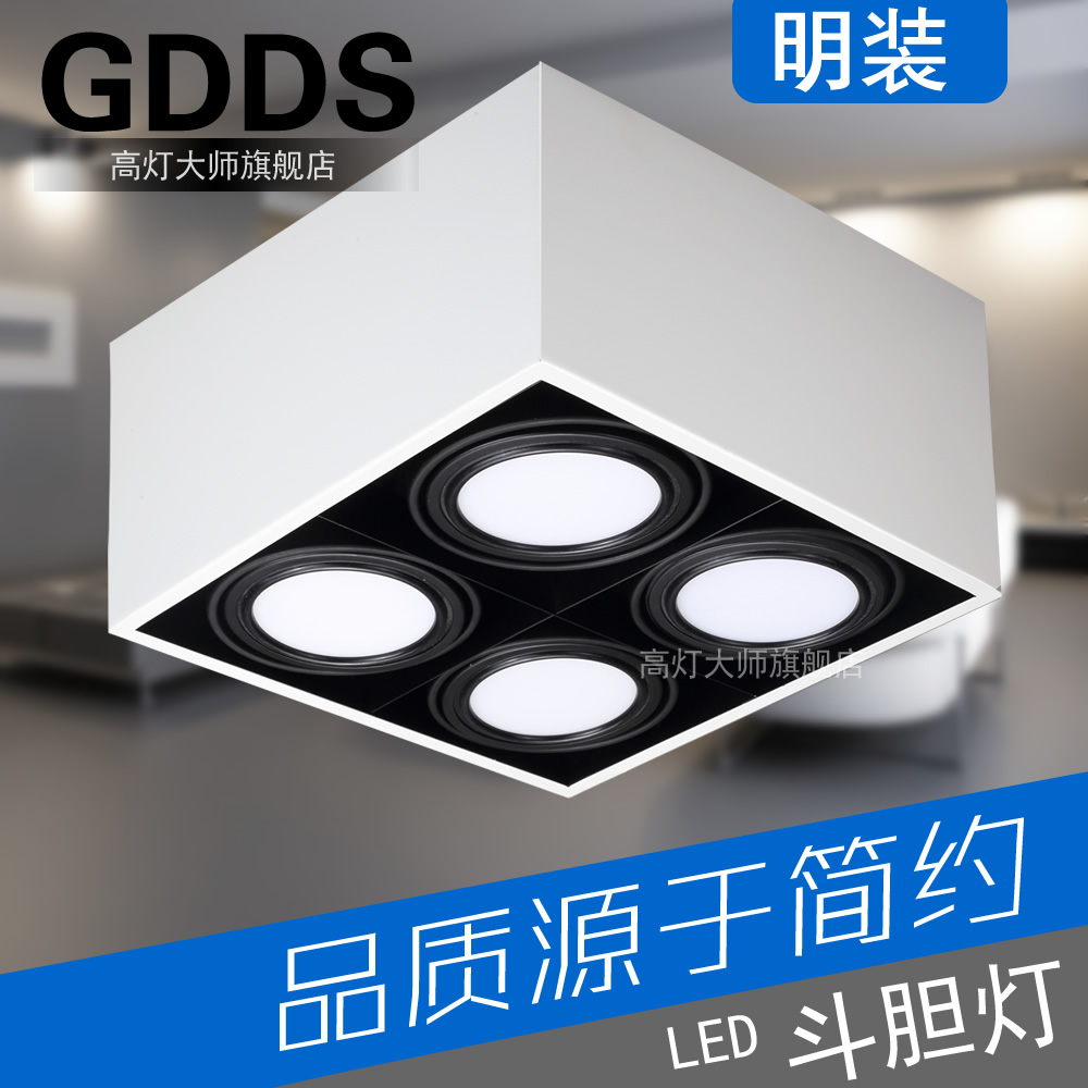 gdds明裝斗膽燈四頭筒燈4頭客廳射燈方形吸頂盒子豆免開孔白色黑
