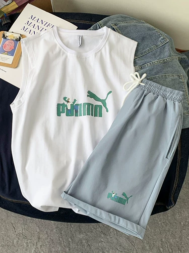 Мужской летний баскетбольный спортивный костюм для отдыха, трендовая майка, шорты, в корейском стиле, оверсайз