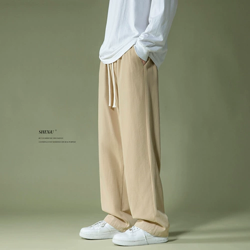 Мужские черные штаны, трендовые универсальные повседневные брюки, свободный прямой крой, изысканный стиль