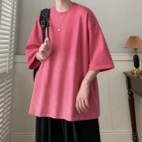 Ретро хлопковая летняя футболка с коротким рукавом, градиент, оверсайз, круглый воротник, в американском стиле