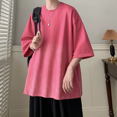 Ретро хлопковая летняя футболка с коротким рукавом, градиент, оверсайз, круглый воротник, в американском стиле