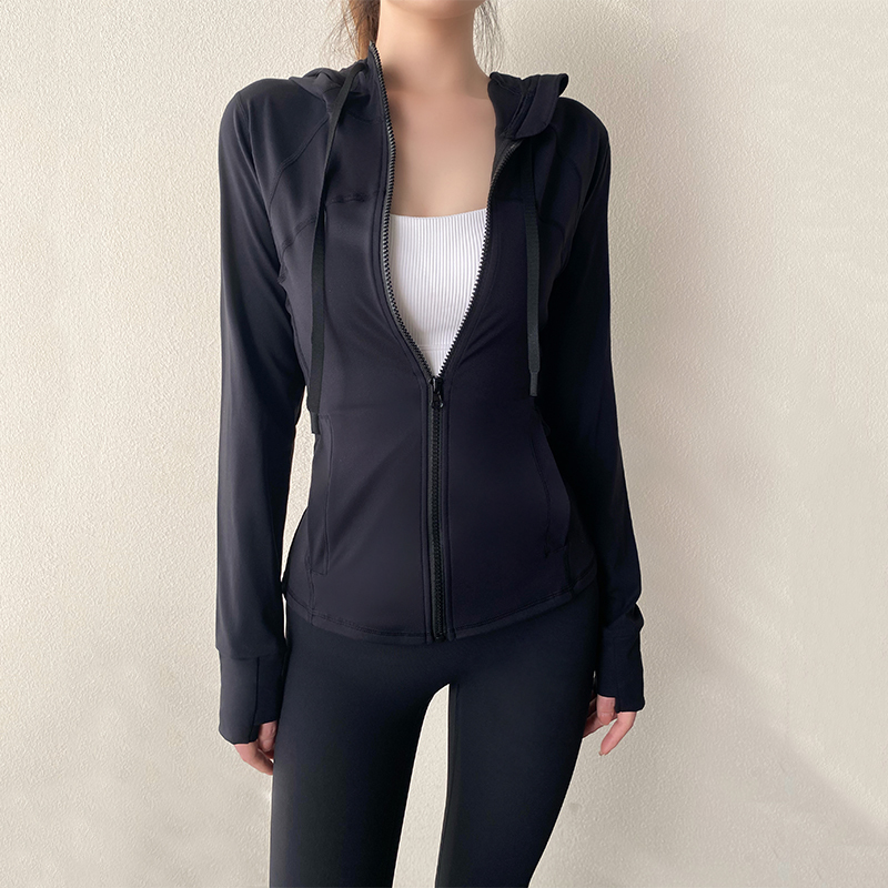 Yoga Jacket Spring and Autumn Slim Fit Zipper Hooded Long-Sleeve Cardigan Running Quick-Dry Sports Fitness Top for Women Yoga Jacket Spring and Autumn Slim Fit Zipper Hooded Long-Sleeve Cardigan Running Quick-Dry Sports Fitness Top for Women