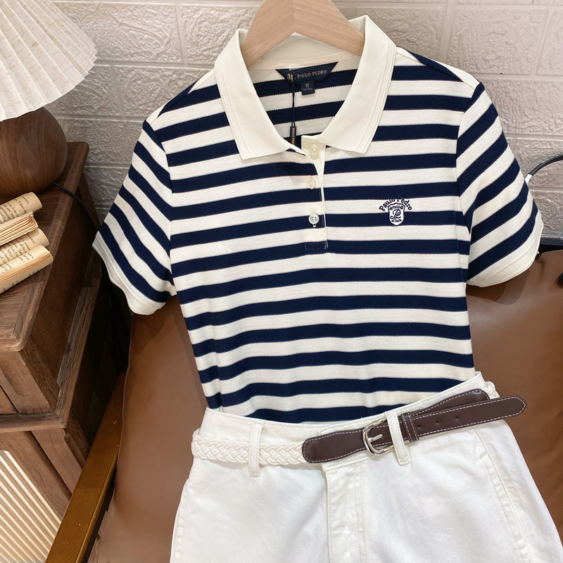 Same Style as in the Mall, Women's Collared Short-Sleeve Polo Shirt, Fashionable Stripes, Comfortable Paul Peter Dtfbp00650