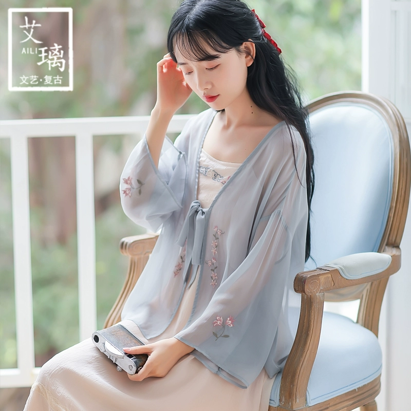 Ai Li retro thêu áo voan voan rất cổ tích áo sơ mi nước ngoài 2020 mùa hè mới chống nắng - Áo sơ mi chiffon ren