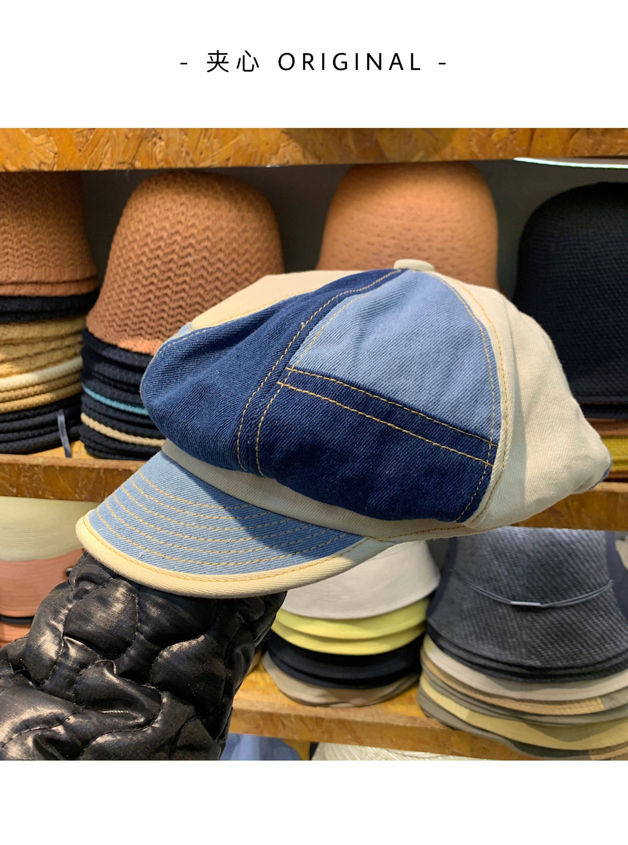 Sandwich ORIGINAL Japanese color contrast stitching denim artist hat ins spring and summer design octagonal hat beret