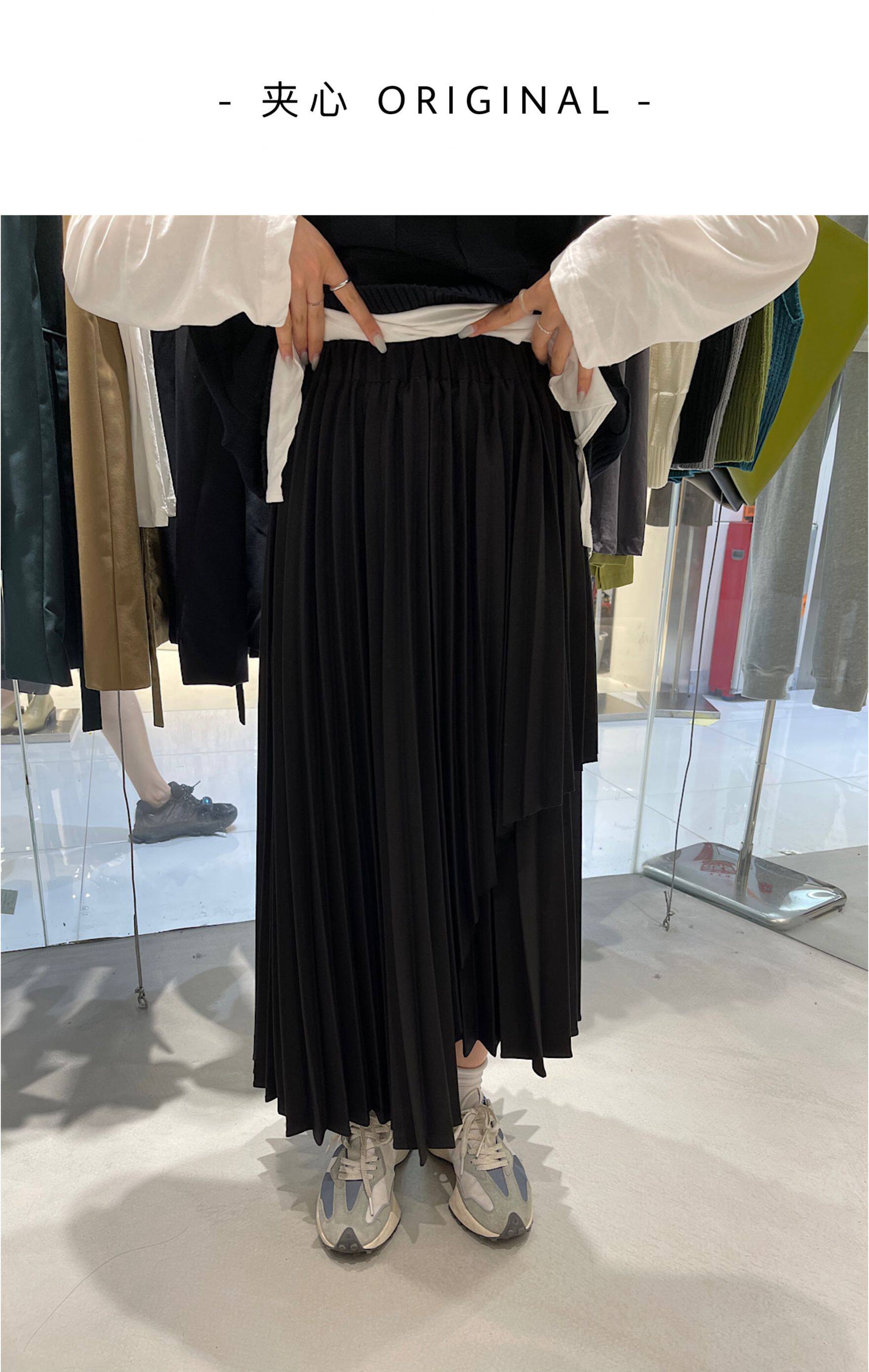 ANO WP autumn and winter new irregular design pleated skirt female ins Korean version is thin and high waist black skirt