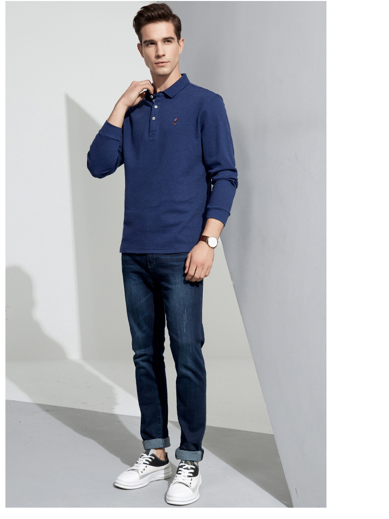 Áo thun polo trẻ trung và trung niên Romon / Luo Meng 2018 cotton dài tay mùa thu mới áo polo nam hàng hiệu