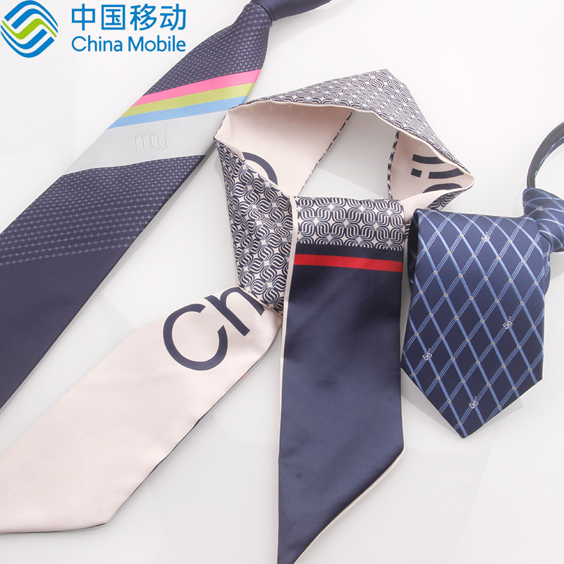 China Mobile Tie, Silk Scarf, Men's Tie with Zipper, 5g Tie, Mobile Women's Silk Scarf, 1 Piece with Free Shipping