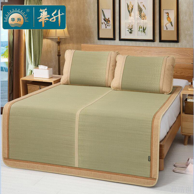 Huasheng cool mat foldable ice silk mat double-sided mat three-piece straw mat 1 5 m 1 8 m bed mat double