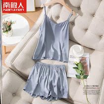 2021 new pajamas womens sense ice silk suspender two-piece home suit suit summer thin section womens shorts