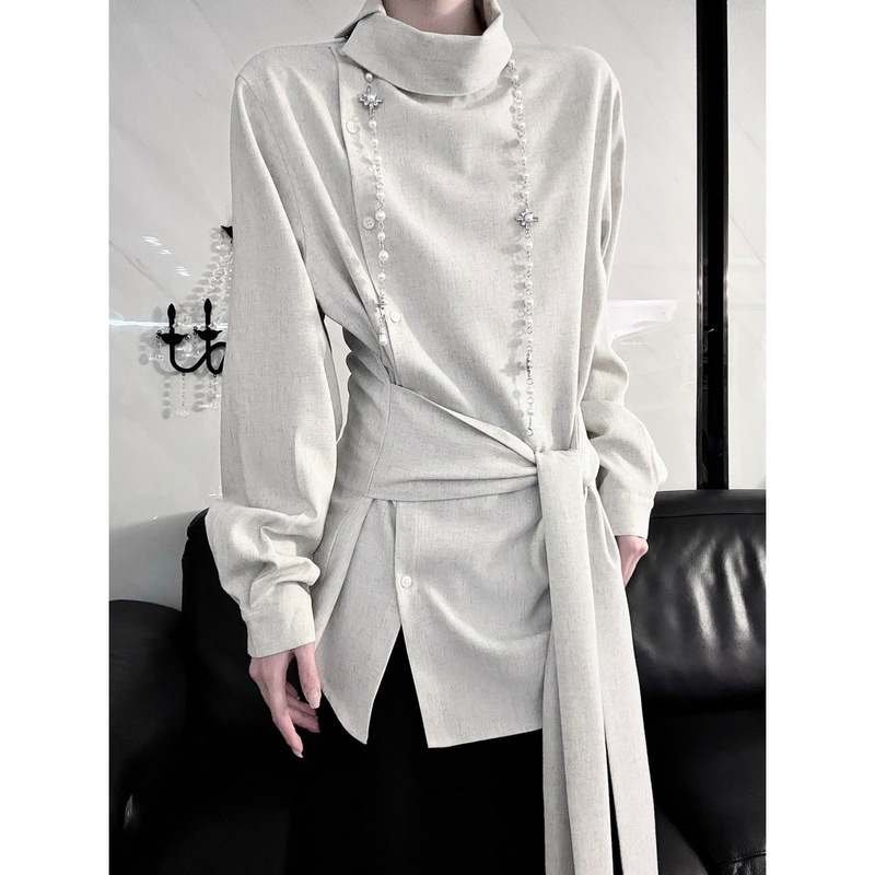 Aont Original Niche Design Lace-Up Shirt, Unisex Casual Diagonal Placket Spring Deconstructed Style Long-Sleeve Top for Women Aont Original Niche Design Lace-Up Shirt, Unisex Casual Diagonal Placket Spring Deconstructed Style Long-Sleeve Top for Women