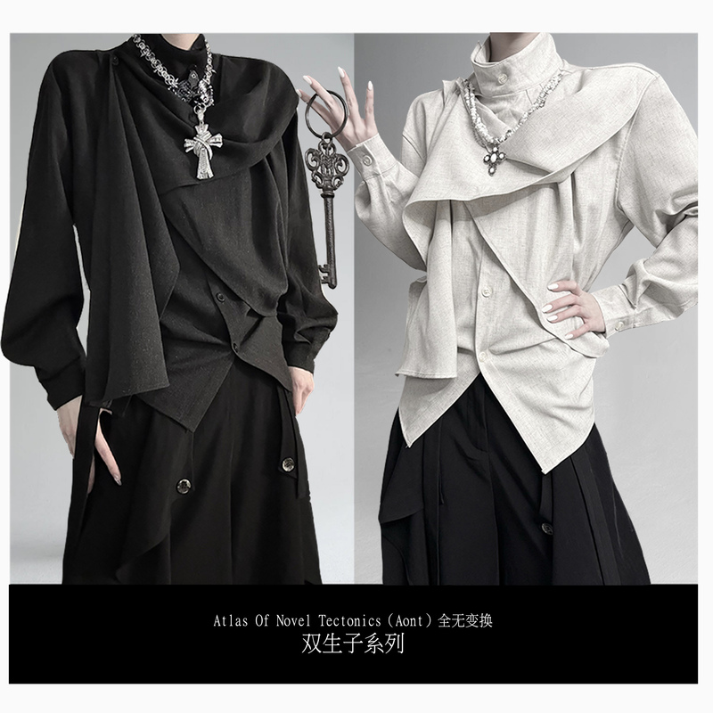 Aont【Twin Series】Original Retro High-End Shirt with Irregular Splicing Design, Niche Shirt