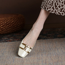 Givenivan trendy big beauty ~ 2021 new metal buckle square head single shoe woman 100 lap fashion flat bottom 1 5cm