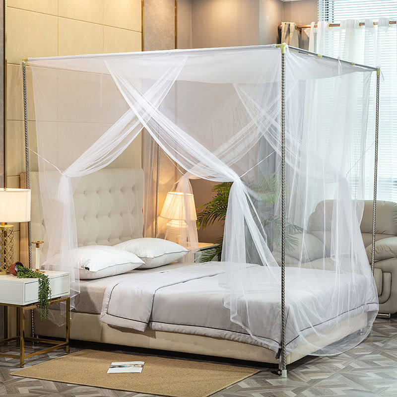 Old-fashioned mosquito net simple single and double switch three-door wear rod strap dust-proof top thickened encryption heightened white no bracket