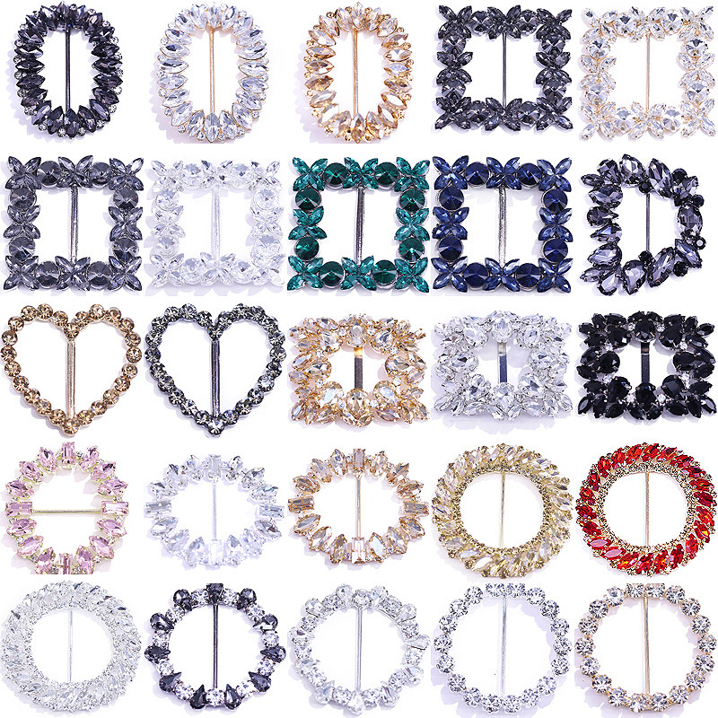 High-grade rhinestone corner knotted buckle Belt decorative diamond buckle buckle ring Silk scarf decorative buckle Glass rhinestone decorative ring buckle