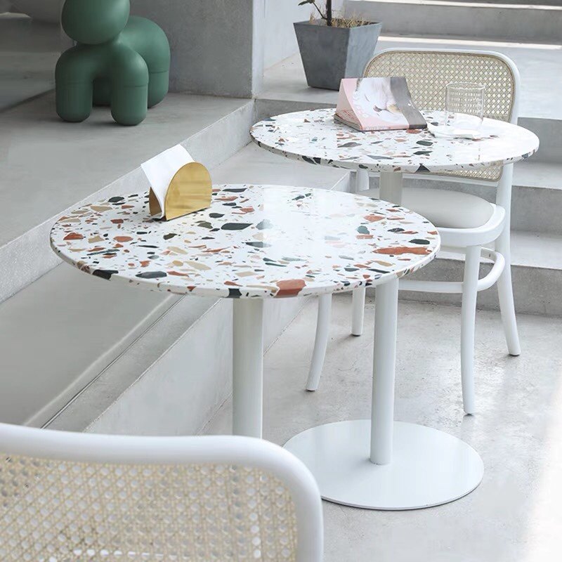 Net red sweet milk tea shop table outside pendulum table and chairs Balcony Small Round Table Coffee Table Outdoor Furniture Mills Stone Dining Table