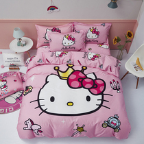 Kitty four-piece set cotton bedding Cute girl Hello Kitty cotton cartoon student childrens three-piece set