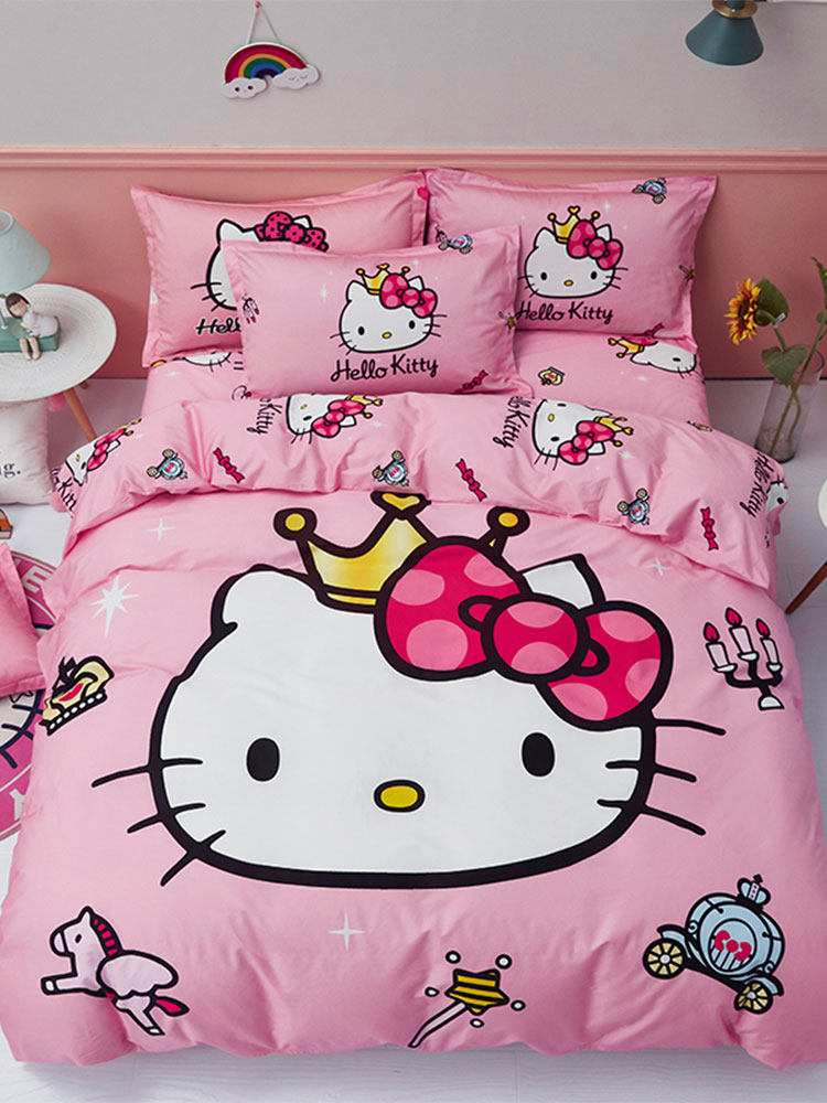 Kitty four-piece set of cotton bedding Cute girl Hello cotton cartoon student children's three-piece set