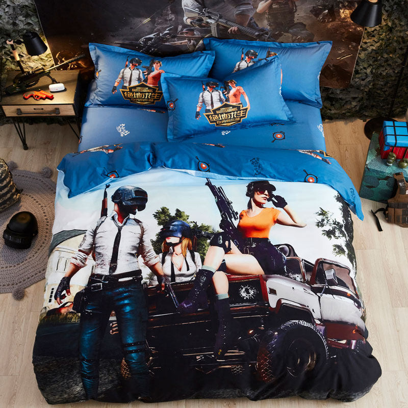 Eating chicken club children's cartoon cotton boy quilt cover pure cotton student 1 5 single quilt cover 2 meters PlayerUnknown's Battlegrounds