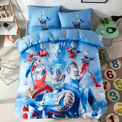 Thickened brushed cotton four-piece quilt cover Children's boy cotton quilt cover bedding three-piece Ultraman winter