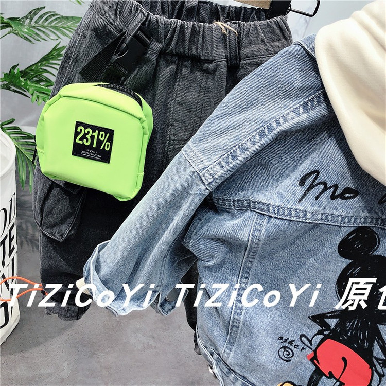 Детская куртка Жан 儿童牛仔外套卡通印花2021春秋新款宽松洋气小童宝宝秋装网红上衣 Tagkita