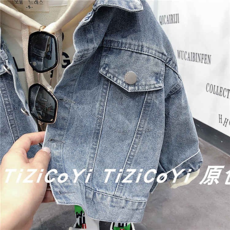 Детская куртка Жан 儿童牛仔外套卡通印花2021春秋新款宽松洋气小童宝宝秋装网红上衣 Tagkita