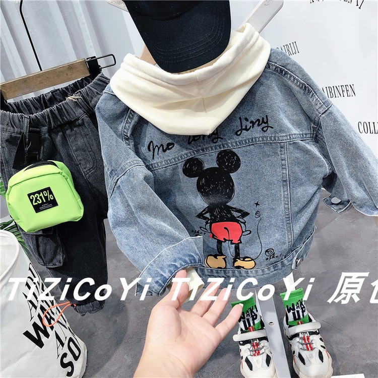 Детская куртка Жан 儿童牛仔外套卡通印花2021春秋新款宽松洋气小童宝宝秋装网红上衣 Tagkita