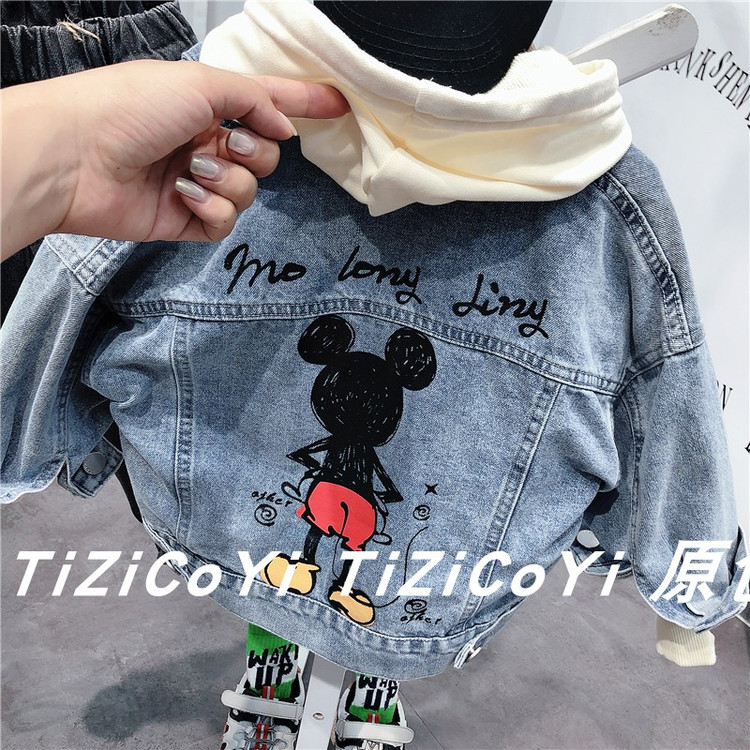 Детская куртка Жан 儿童牛仔外套卡通印花2021春秋新款宽松洋气小童宝宝秋装网红上衣 Tagkita