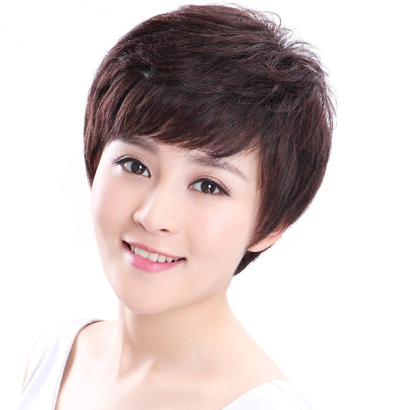Shipboard new wig in old age wig woman short hair natural realistic short curly hair stylish lady mother wig short straight hair