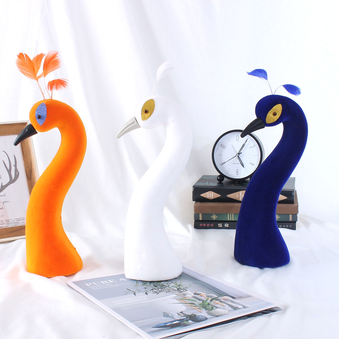Simulation flocking peacock head props swing pieces flowers packaging wedding sharper opening flower basket wedding ceremony carpeting peacock styling
