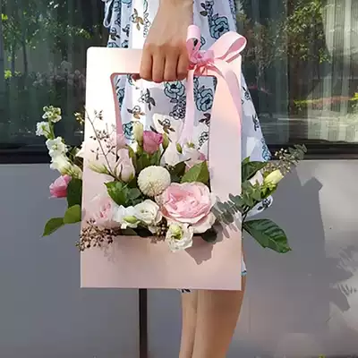 Hand-held flower basket paper flower gift box packaging box 3 8 hand-held flowers portable paper box can put flower mud