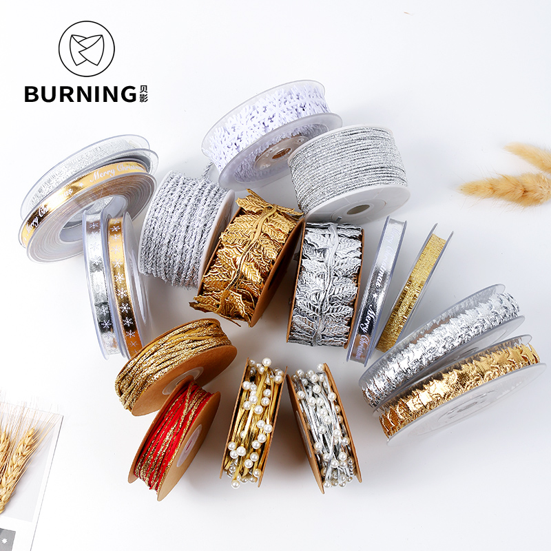 Christmas Gold And Silver Series Leather Rope Christmas Tree Decoration DIY Butterfly Knot Christmas Themed Silk Ribbon