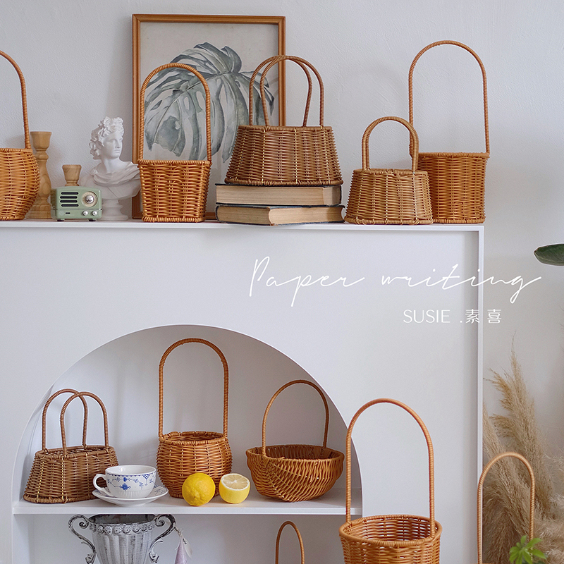 Bamboo-made flower arrangement Retro field Garden Wind series Handmade basket Han style Tied basket home containing green plant floral artist special