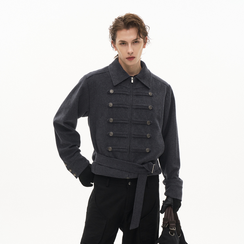 In Rotation High-End Wool Blend Short Wide Jacket Vintage Hunting Napoleon Belt Woolen Coat
