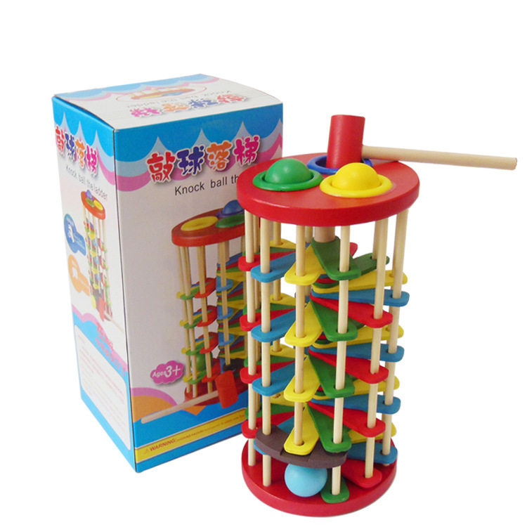Wooden colored knocks down the ladder knocks toy children's hand-eye coordination young children 1-2 years old taught Puzzle Piling Bench