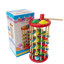 Wooden color knocking ball drop ladder beating toys childrens hand-eye coordination children 1-2 years old early education puzzle piling platform