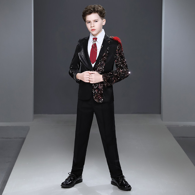 Flower boy boy small suit suit handsome model catwalk piano costume children's dress small host suit