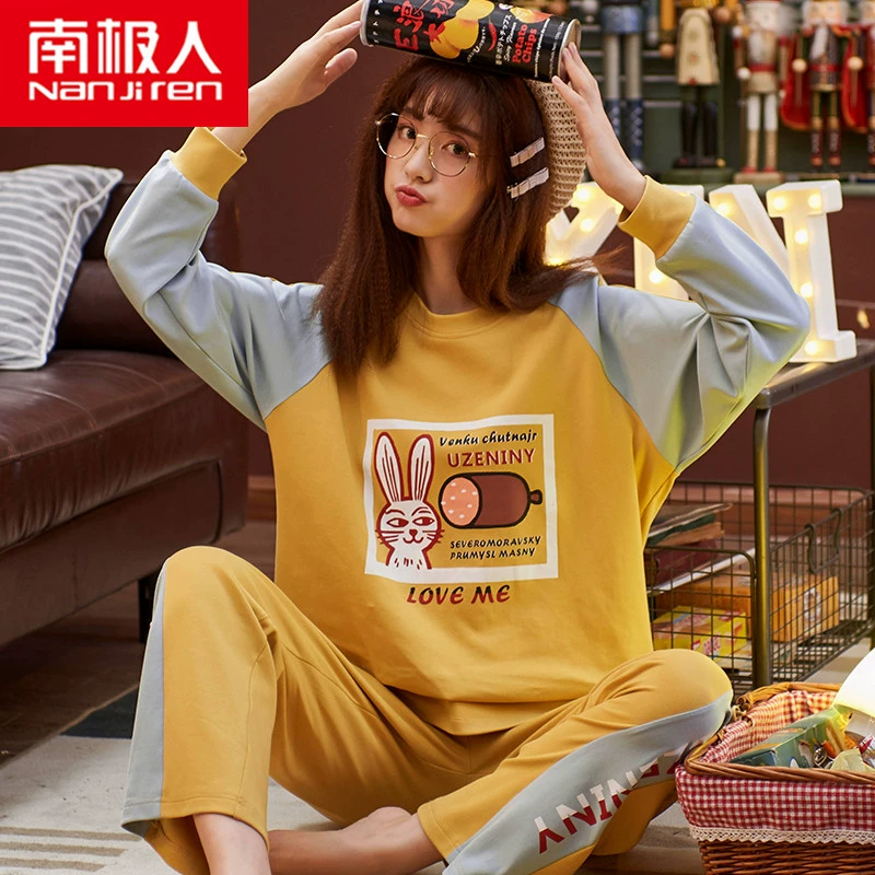 Nam cực pyjama nữ mùa xuân và mùa thu cotton tinh khiết dài tay phong cách công chúa dễ thương mùa thu và mùa đông Hàn Quốc sinh viên phục vụ ở nhà Bộ đồ - Cha mẹ và con