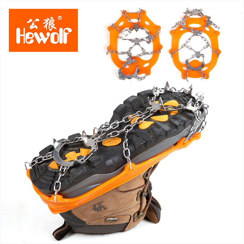 Outdoor Snowy Professional Ice Paws Non-slip Nail Shoe Cover Climbing and ice claw mountaineering shoe nail chain 18 Teeth Stainless Steel Ice Grip