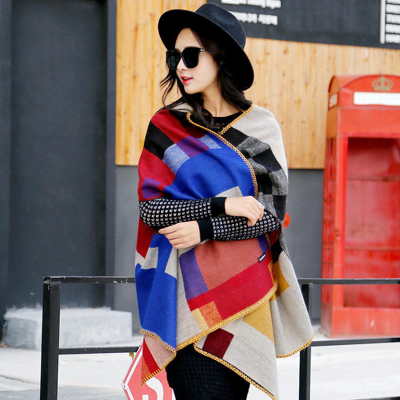 Autumn and winter shawl women's scarf dual-use all-match ethnic style cape imitation cashmere cape thickened warm coat