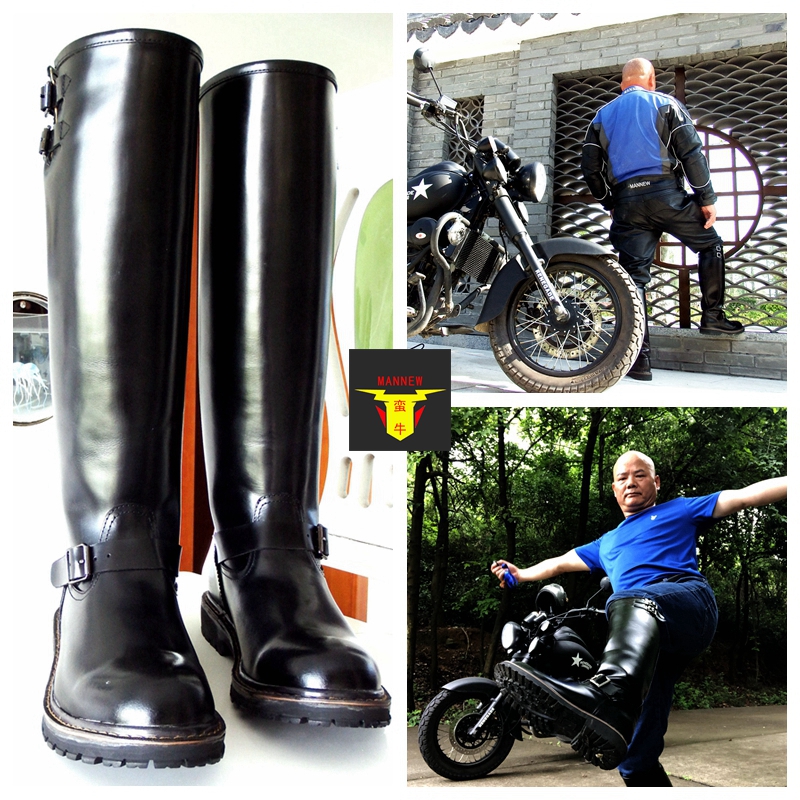 MANNEW Bull High Gloss Leather American Engineer Boots (Motorcycle and Outdoor)